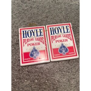 Hoyle Official Poker Playing Cards 2 Decks Plastic Coated Shell Back Red Sealed